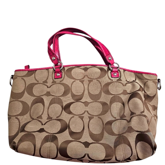 Coach Tan and Pink Signature Tote - Picture 3 of 16